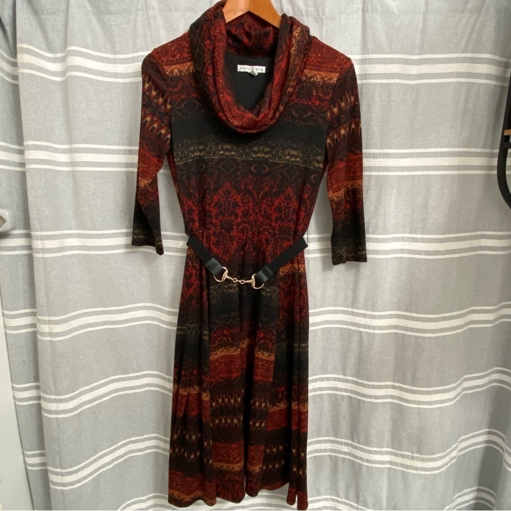 ROBBIE BEE / Cowl Neck Belted Midi Dress Size S Petite